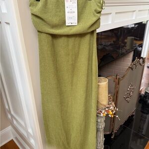 Zara Olive Green Strapless Dress